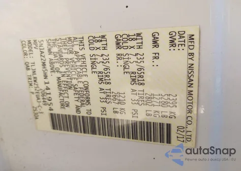 2017 Nissan Murano Sl z USA, uszkodzony, nr VIN 5N1AZ2MH5HN141954